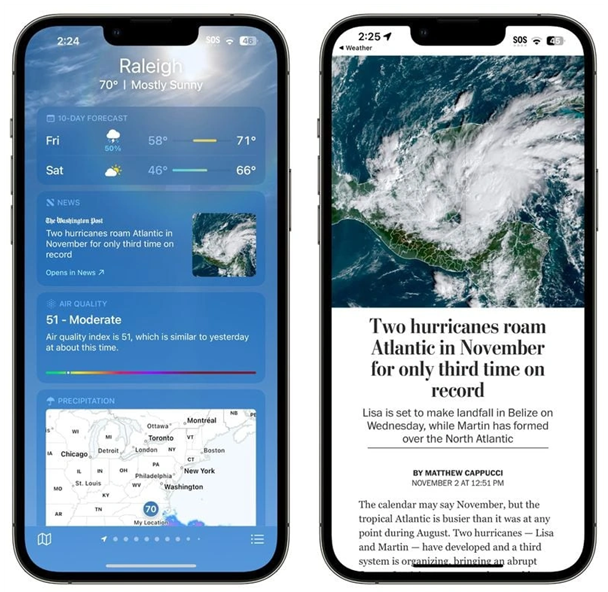 滦平苹果14维修分享iPhone 14手机如何看天气时顺带看新闻 