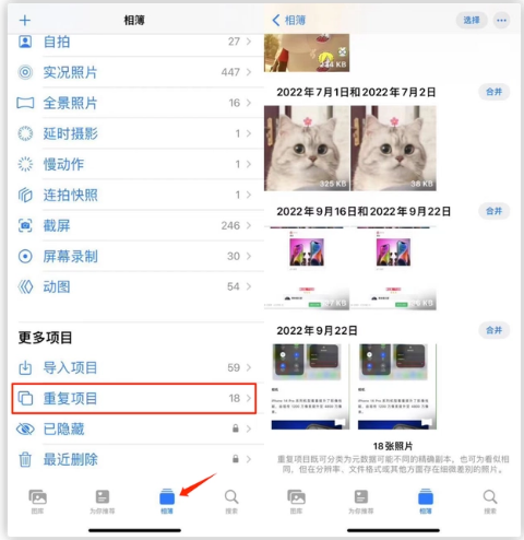 滦平苹果手机维修分享iOS 16 中相册重复项目功能使用方法 